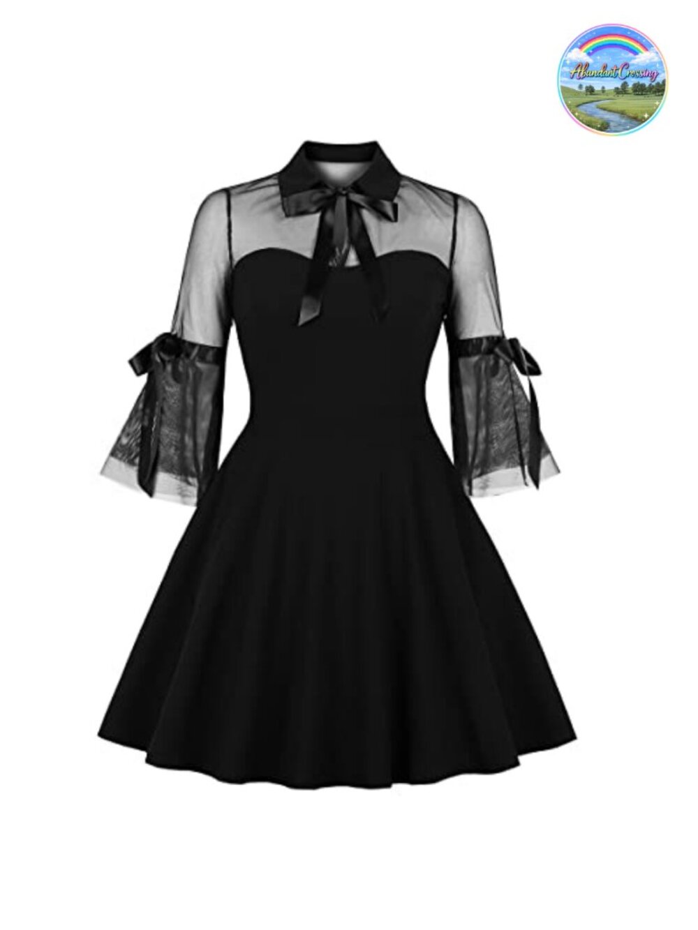 Vintage 1950s Polka Dot A-Line Cocktail Dress with Bell Sleeves